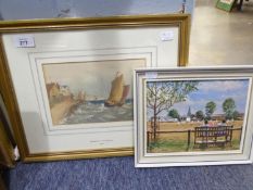 SMALL OIL PAINTING BY RAY ALLEN 'MATCH ON THE VINE' AND A SMALL WATERCOLOUR BY R.T. WILDING '