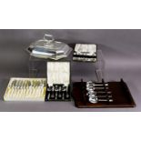 MIXED LOT OF ELECTROPLATE, to include: CANTED OBLONG ENTRÉE DISH AND COVER, PAIR OF BERRY SPOONS,