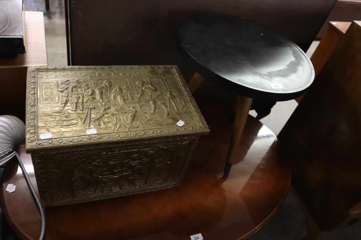 BRASS LOG BOX AND TRIPOD TABLE [2]