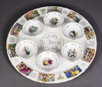 AN ISREALI PASSOVER SEDER PLATE, including the six associated dishes, a plated twin handled