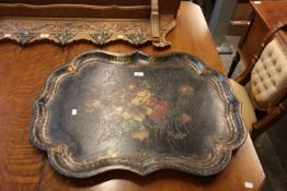 LARGE PAPIER MACHE TRAY, HAVING FLORAL DECORATION