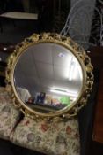 CIRCULAR GILT FRAMED BEVELLED EDGE WALL MIRROR