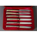 EDWARD VII CASED SET OF SIX AFTERNOON TEA KNIVES WITH FILLED SILVER HANDLES, Sheffield 1906