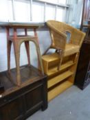 A PINK PAINTED LOOM OCCASIONAL TABLE/BEDSIDE TABLE, WITH GLASS TOP AND UNDER TIER (A.F.) AND A