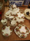 ROYAL ALBERT 'OLD COUNTRY ROSES' COFFEE SET FOR SIX PERSONS, 6 CUPS, 7 SAUCERS, 7 SIDE PLATES, CREAM