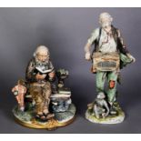 CAPO DI MONTE, ITALIAN PORCELAIN GROUP, old man seated on a bench reading a book, on circular