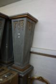 A PAIR OF MARBLE EFFECT MDF TAPERING NEO-CLASSICAL VASE STANDS WITH GOLD COLOURED EMBELLISHMENTS, 38