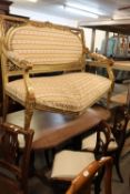 FOUR REGENCY STYLE CANE SEAT DINING CHAIRS (TWO WITH OVERLAYED COVERS) AND A GOLD COLOURED SOFA (AF)