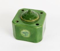 MOORCROFT FOR LIBERTY & Co, FLAMMINIAN WARE GREEN GLAZED POTTERY INKSTAND AND COVER, of square,