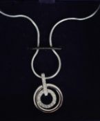 SWAROVKSI CONCENTRIC CIRCLE PENDANT NECKLACE, with round snake link chain as new, boxed