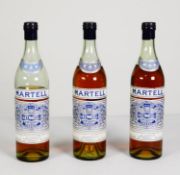 THREE BOTTLES OF MID CENTURY MARTELL THREE STAR ‘VERY OLD PALE COGNAC’, with blue printed labels and