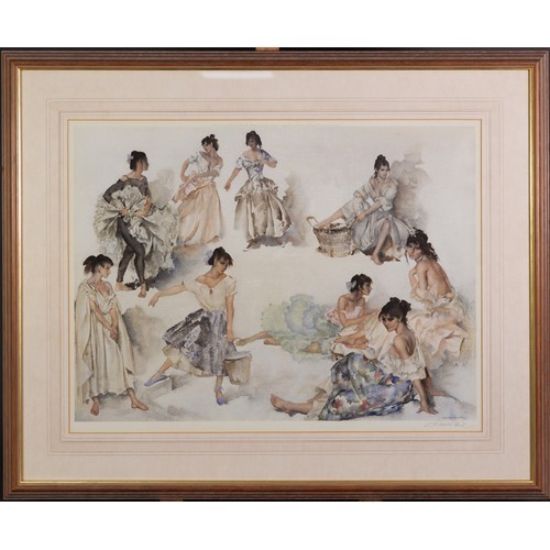 SIR WILLIAM RUSSEL FLINT, signed colour print, studies of nine female figures, signed lower right in - Image 2 of 2