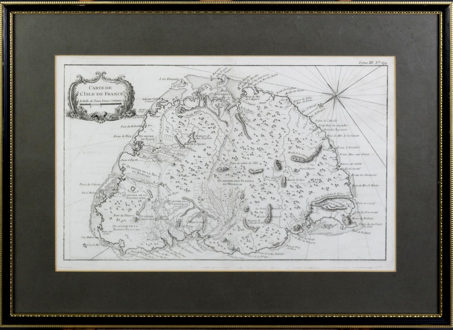 ENGRAVED MAP OF THE ISLE DE FRANCE, thought to be 18th century 'carte de l'isle de france echelle de - Image 2 of 2