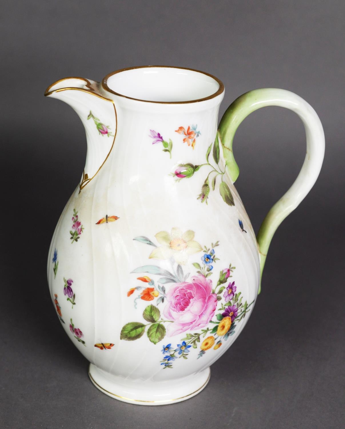 NINETEENTH CENTURY CONTINENTAL WRYTHEN MOULDED PORCELAIN JUG, of footed form, painted in colours - Image 2 of 2