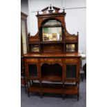 EDWARDIAN INLAID ROSEWOOD SIDE CABINET, the mirrored back with bevel edged oblong plate, enclosed by