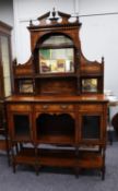 EDWARDIAN INLAID ROSEWOOD SIDE CABINET, the mirrored back with bevel edged oblong plate, enclosed by