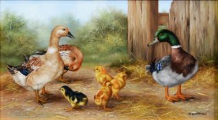 CARL ANDREW WHITFIELD (b.1968) OIL ON BOARD Ducks and Ducklings in a farmyard Signed 4 ½” x 8” (11.