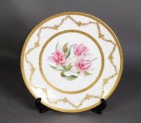 EARLY 1900s LIMOGES PORCELAIN PLATE, the centre enamelled with a named botanical specimen, Stanhopia