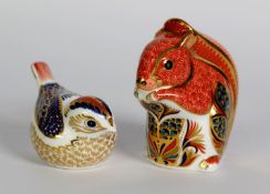 TWO MODERN ROYAL CROWN DERBY ANIMAL PATTERN IMARI PORCELAIN PAPERWEIGHTS, SQUIRREL, silver