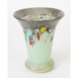 VINTAGE STRATHEARN ART GLASS VASE with clear glass holed cut flower receiver, 7 ¾" (19.5cm) high,