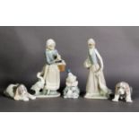 A COLLECTION OF LLADRO FIGURE GROUPS, to include a bisque Goose Girl, a glazed example, two