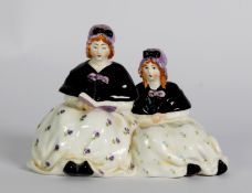 ROYAL WORCESTER PORCELAIN GROUP, modelled as two sisters, wearing matching dresses and black shawls,