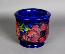 WALTER MOORCROFT ‘ANENOME’ PATTERN TUBE LINED POTTERY PLANTER, of footed cylindrical form, painted