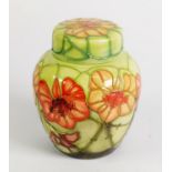 WALTER MOORCROFT ‘COLLECTORS CLUB’ NASTURTIUM PATTERN TUBE LINED POTTERY GINGER JAR AND COVER, of