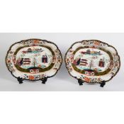 PAIR OF NINETEENTH CENTURY MASONS IRONSTONE CHINA SERVING DISHES, each of lobated, oval form, (2)