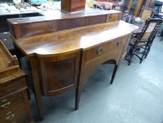 AN EDWARDIAN INLAID MAHOGANY 'D' SHAPED GEORGIAN REVIVAL SIX LEGGED SIDEBOARD WITH RAISED BACK