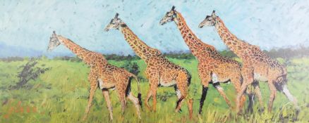ROLF HARRIS (b. 1930) ARTIST SIGNED LIMITED EDITION ‘DELUXE CANVAS’ COLOUR PRINT ‘Four Giraffes’ (