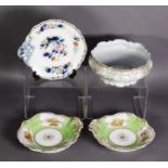 PAIR OF NINETEENTH CENTURY ROCKINGHAM PORCELAIN SINGLE HANDLED SERVING DISHES, each of shaped