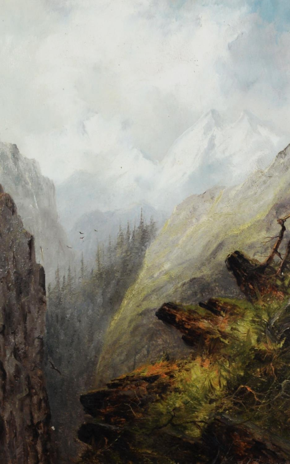 S BARNES (NINETEENTH CENTURY) OIL PAINTING Alpine landscape with snow-capped mountains in the