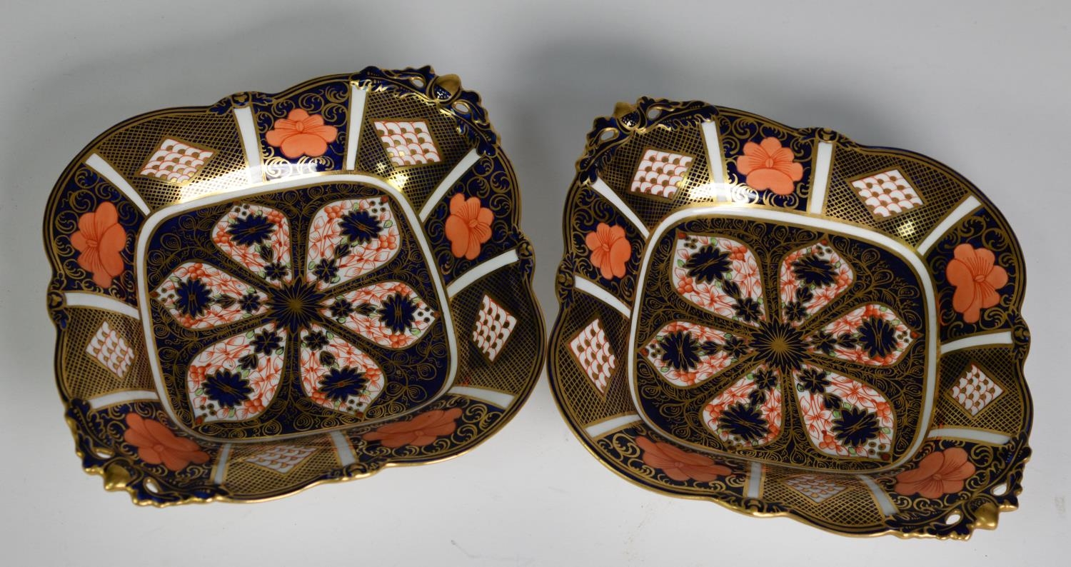PAIR OF INTER-WAR YEARS ROYAL CROWN DERBY PORCELAIN JAPAN DECORATED LOZENGE-SHAPE DISHES, printed
