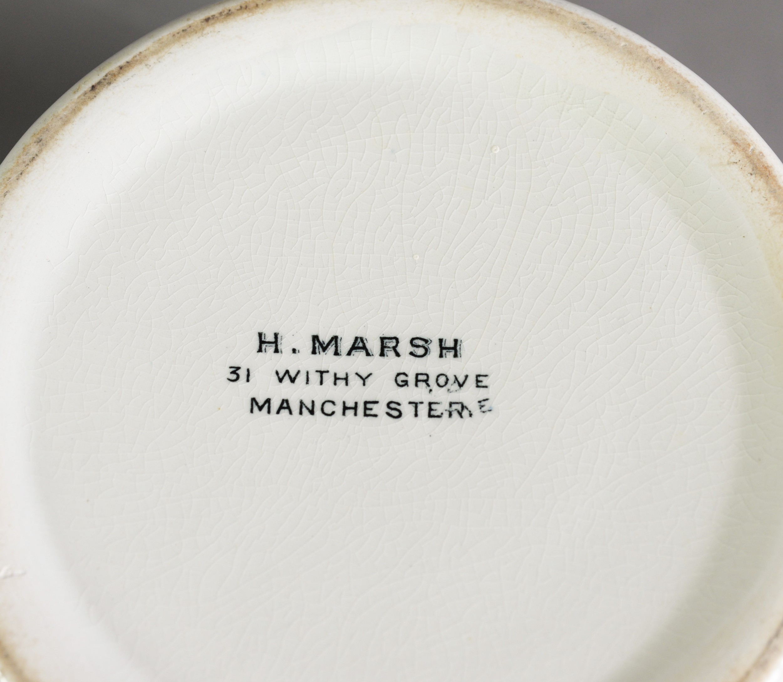 H. MARSH, WITHY GROVE, MANCHESTER, WHITE GLAZED POTTERY TWO HANDLED ‘PURE MILK’ PAIL, of moulded - Image 3 of 3