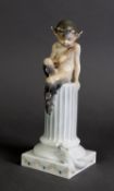 ROYAL COPENHAGEN PORCELAIN FIGURE GROUP OF PUCK, or Robin Goodfellow, holding a flute or penny