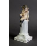 ROYAL COPENHAGEN PORCELAIN FIGURE GROUP OF PUCK, or Robin Goodfellow, holding a flute or penny