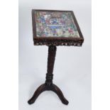 19th CENTURY CHINESE HUNGMU OR ZITAN WOOD PEDESTAL TABLE, inlaid to the top with an 11 ½” x 15 ½”