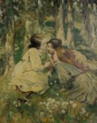 AFTER E.A. HORNEL OIL ON CANVAS Three young girls in a sylvan scene Signed 20 ½” x 16" (52cm x 40.