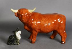 BESWICK STYLE POTTERY MODEL OF A HIGHLAND BULL, 6 ¾” (17.1cm) high, indistinct printed mark,