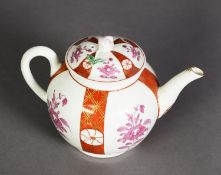 AN 18TH CENTURY WORCESTER KAKIEMON PALETTE TEAPOT, with flowerbud knop, 5 1/4" (13.5 cm) high