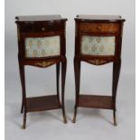 PAIR OF MODERN ITALIAN GILT METAL MOUNTED AND LINE INLAID BEDSIDE CABINETS, each of serpentine