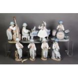 LLADRO, SPANISH PORCELAIN SEVEN PIECE ‘JAZZ BAND’, comprising: GRAND PIANO PLAYER WITH FEMALE