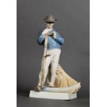 ROYAL COPENHAGEN PORCELAIN FIGURE GROUP OF A FARM HAND WITH SCYTHE, modelled by Christian Thomsen (