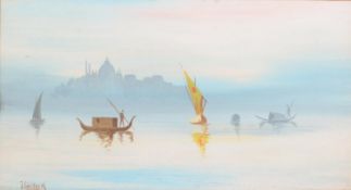 J GRAYHAM (TWENTIETH CENTURY) PAIR OF GOUACHE DRAWINGS Venetian scenes with boats in the