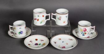 TWO PAIR OF EARLY 19th CENTURY, POSSIBLY DOCCIA (Florence) PORCELAIN COFFEE CANS WITH SAUCERS, one