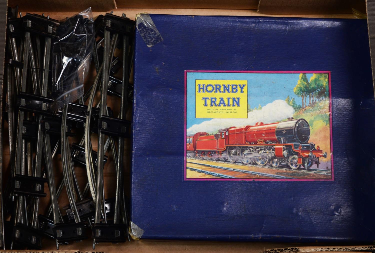 BOXED EARLY 1950'S HORNBY 'O' GAUGE CLOCKWORK L M S GOODS TRAIN SET (loco missing funnel), - Image 2 of 2