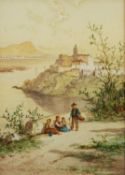 WILLIAM RAYMOND DOMMERSEN (1850-1927) WATERCOLOUR DRAWING A Mediterranean coastal scene with figures
