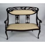 DARK MAHOGANY ART NOUVEAU STYLE DRAWING ROOM SETTEE, on cabriole front supports