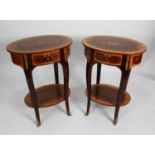 PAIR OF MODERN ITALIAN MARQUETRY INLAID AND GILT METAL MOUNTED OCCASIONAL TABLES, each of oval